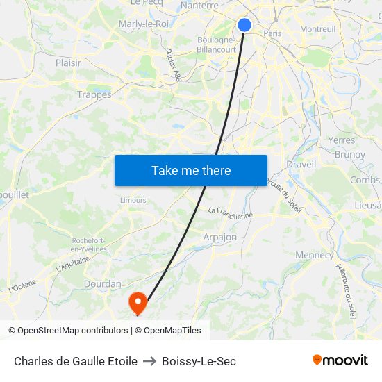 Charles de Gaulle Etoile to Boissy-Le-Sec map