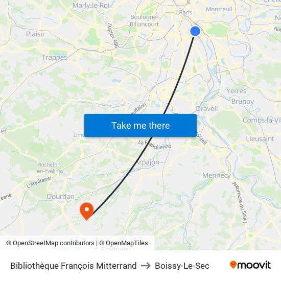 Bibliothèque François Mitterrand to Boissy-Le-Sec map