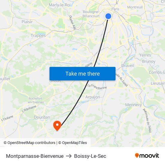 Montparnasse-Bienvenue to Boissy-Le-Sec map