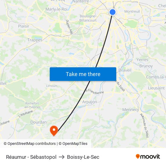 Réaumur - Sébastopol to Boissy-Le-Sec map