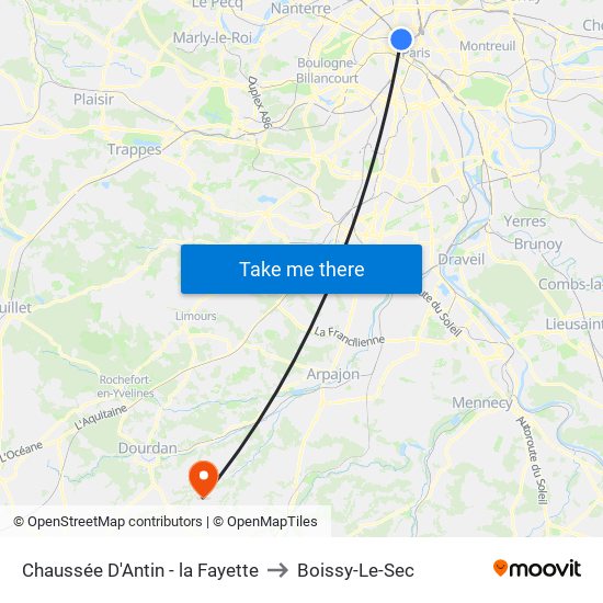 Chaussée D'Antin - la Fayette to Boissy-Le-Sec map