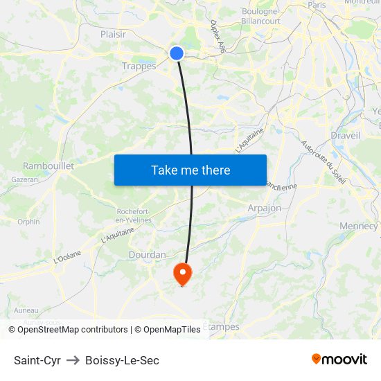 Saint-Cyr to Boissy-Le-Sec map