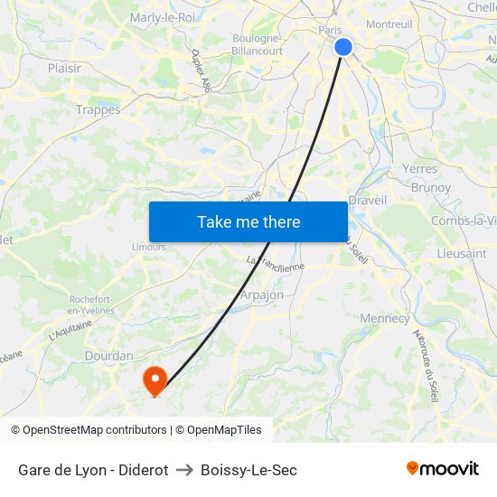 Gare de Lyon - Diderot to Boissy-Le-Sec map