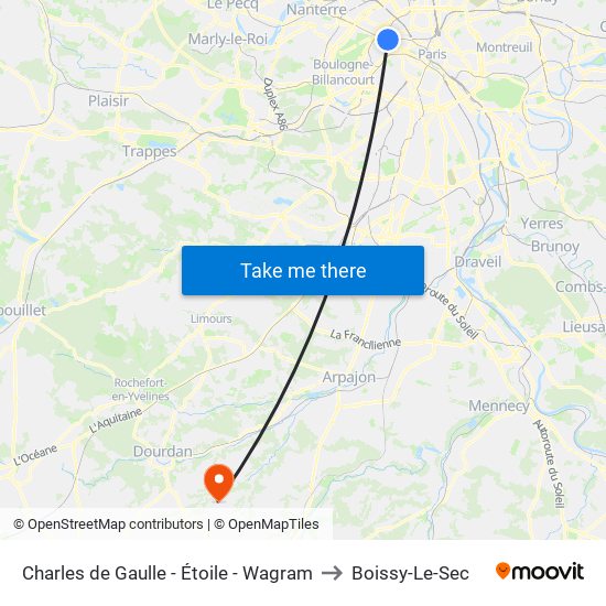 Charles de Gaulle - Étoile - Wagram to Boissy-Le-Sec map