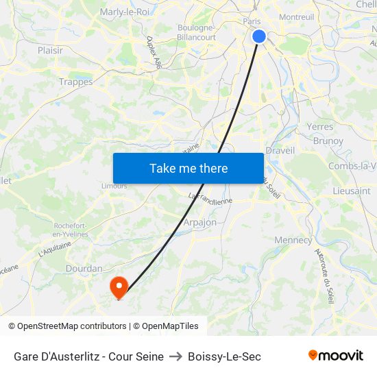 Gare D'Austerlitz - Cour Seine to Boissy-Le-Sec map