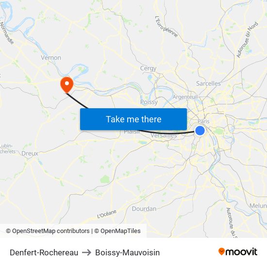Denfert-Rochereau to Boissy-Mauvoisin map