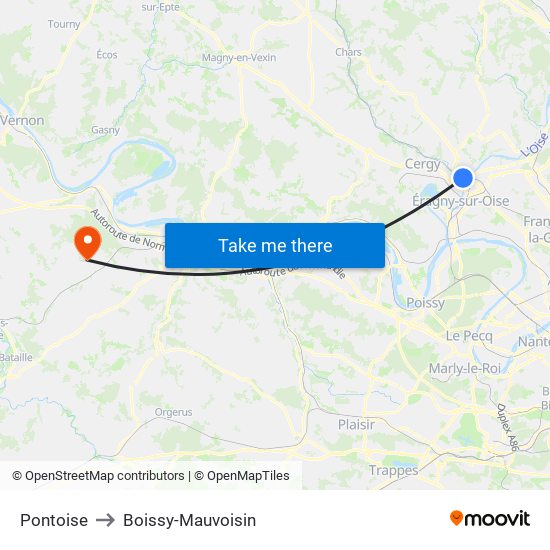 Pontoise to Boissy-Mauvoisin map