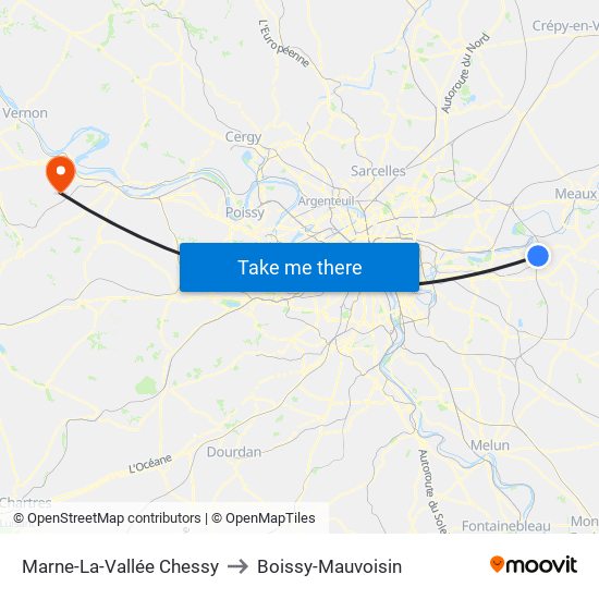 Marne-La-Vallée Chessy to Boissy-Mauvoisin map