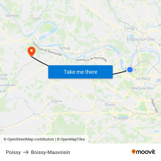Poissy to Boissy-Mauvoisin map