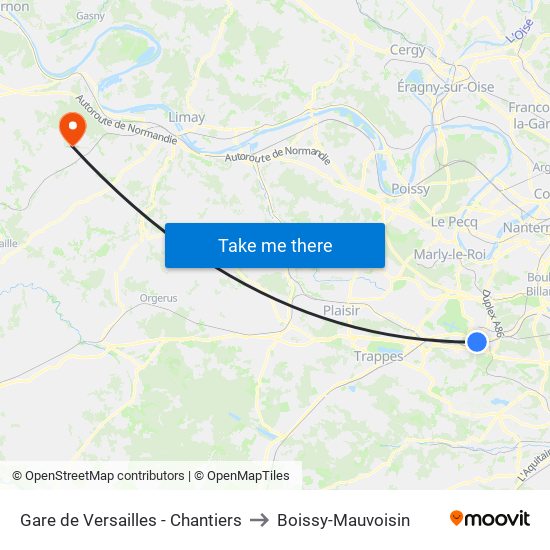 Gare de Versailles - Chantiers to Boissy-Mauvoisin map