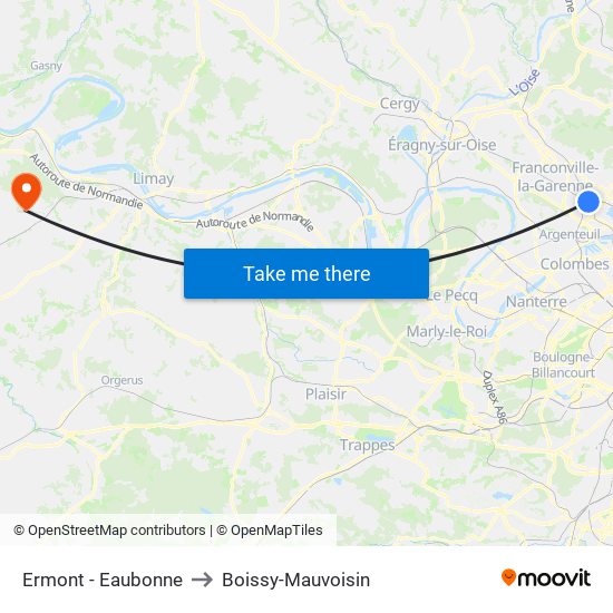 Ermont - Eaubonne to Boissy-Mauvoisin map
