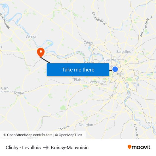 Clichy - Levallois to Boissy-Mauvoisin map