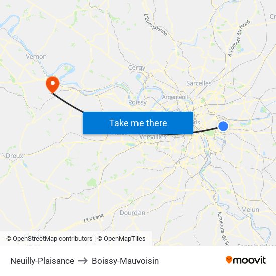 Neuilly-Plaisance to Boissy-Mauvoisin map