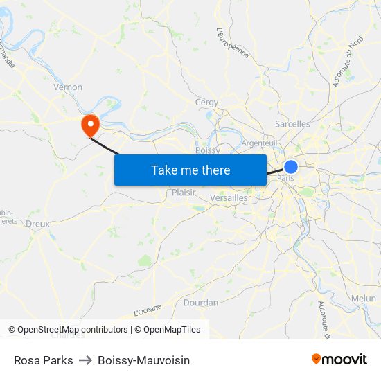 Rosa Parks to Boissy-Mauvoisin map