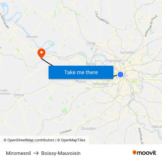 Miromesnil to Boissy-Mauvoisin map