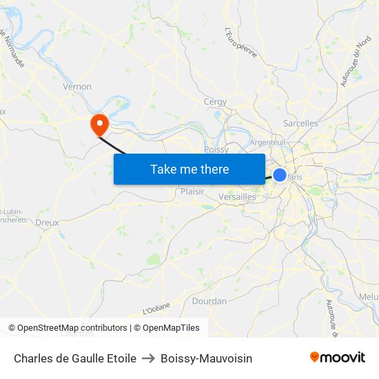 Charles de Gaulle Etoile to Boissy-Mauvoisin map