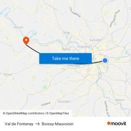 Val de Fontenay to Boissy-Mauvoisin map