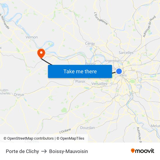 Porte de Clichy to Boissy-Mauvoisin map