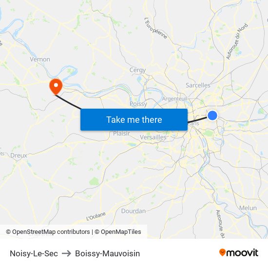Noisy-Le-Sec to Boissy-Mauvoisin map