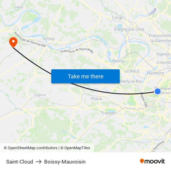 Saint-Cloud to Boissy-Mauvoisin map