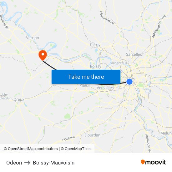 Odéon to Boissy-Mauvoisin map