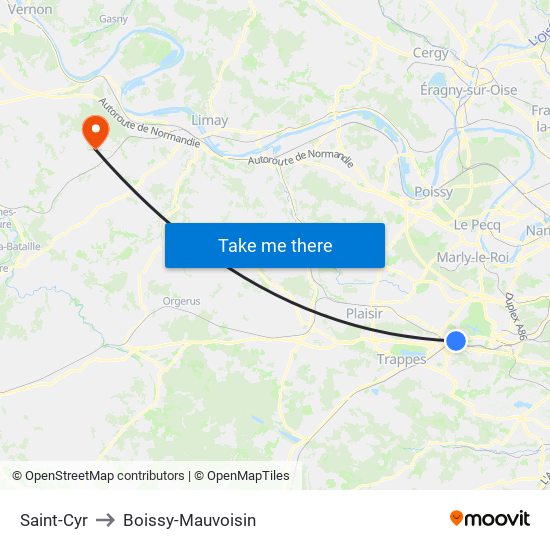 Saint-Cyr to Boissy-Mauvoisin map