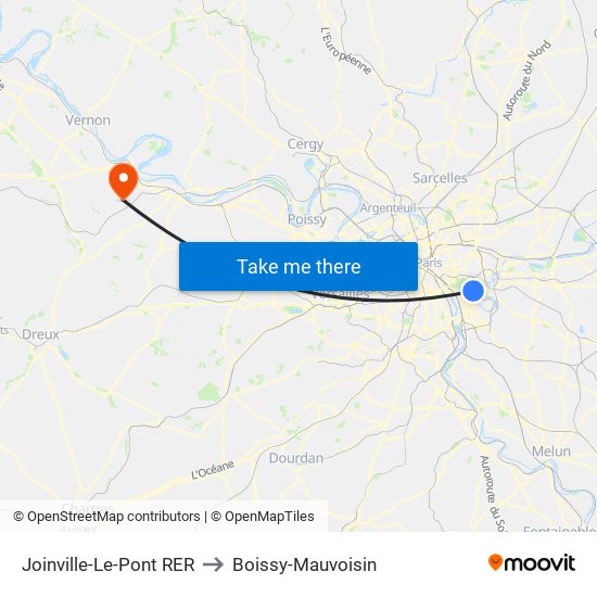 Joinville-Le-Pont RER to Boissy-Mauvoisin map