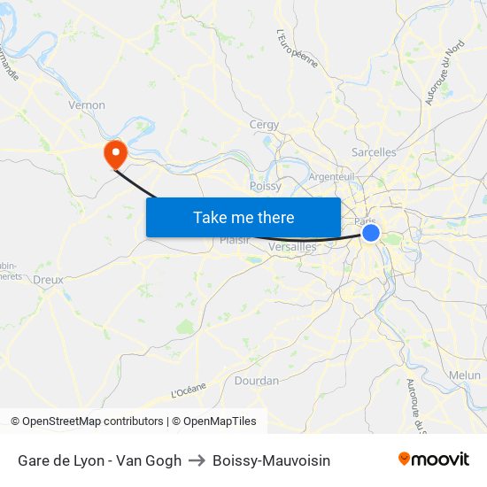 Gare de Lyon - Van Gogh to Boissy-Mauvoisin map