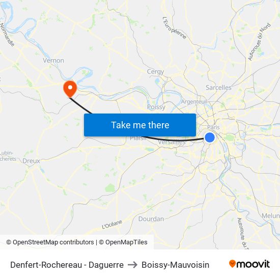 Denfert-Rochereau - Daguerre to Boissy-Mauvoisin map