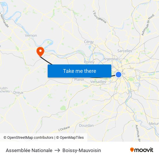 Assemblée Nationale to Boissy-Mauvoisin map