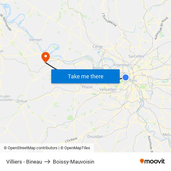 Villiers - Bineau to Boissy-Mauvoisin map