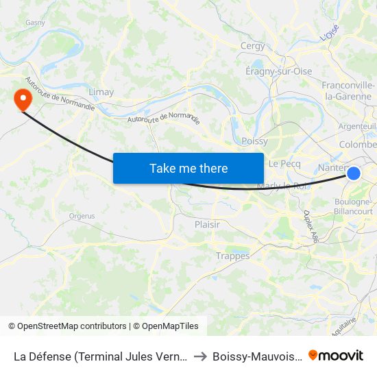 La Défense (Terminal Jules Verne) to Boissy-Mauvoisin map