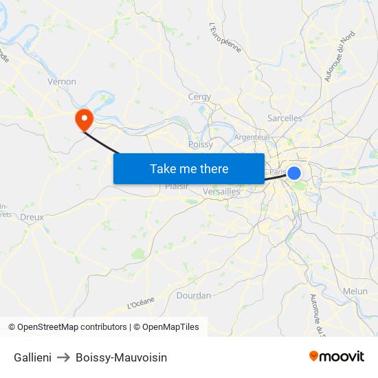 Gallieni to Boissy-Mauvoisin map