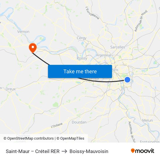 Saint-Maur – Créteil RER to Boissy-Mauvoisin map