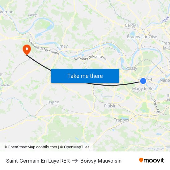 Saint-Germain-En-Laye RER to Boissy-Mauvoisin map