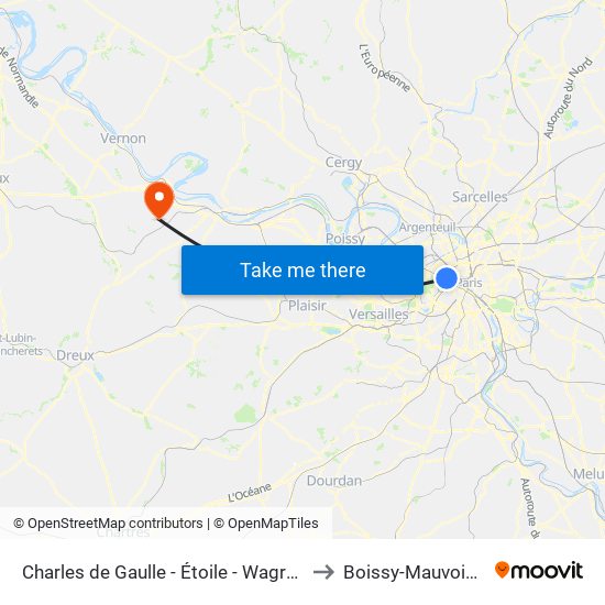 Charles de Gaulle - Étoile - Wagram to Boissy-Mauvoisin map