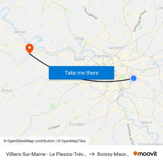 Villiers-Sur-Marne - Le Plessis-Trévise RER to Boissy-Mauvoisin map