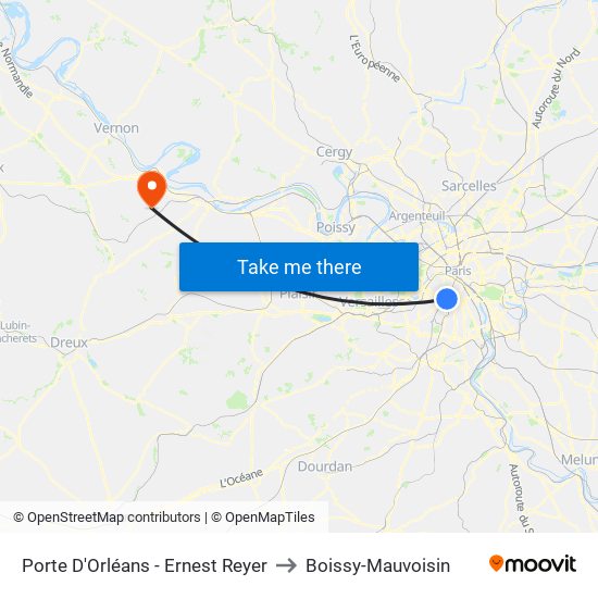 Porte D'Orléans - Ernest Reyer to Boissy-Mauvoisin map