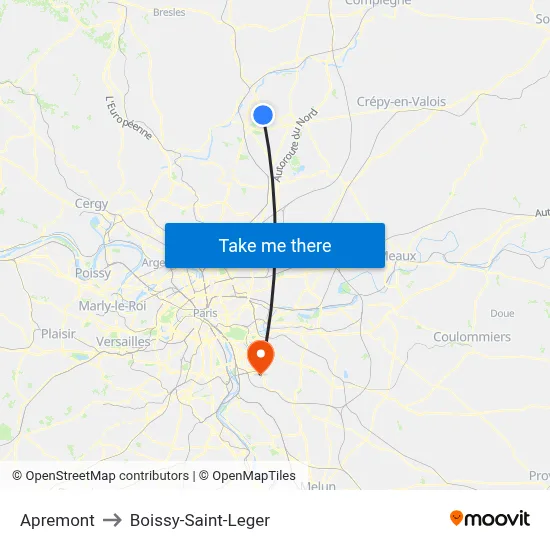 Apremont to Boissy-Saint-Leger map