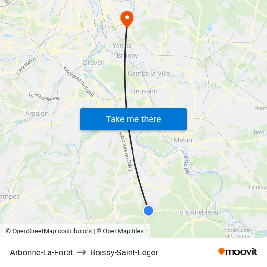 Arbonne-La-Foret to Boissy-Saint-Leger map