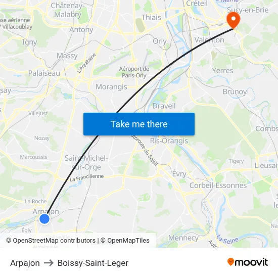 Arpajon to Boissy-Saint-Leger map
