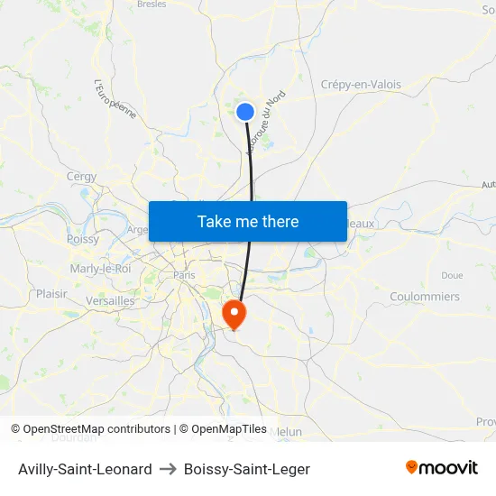 Avilly-Saint-Leonard to Boissy-Saint-Leger map