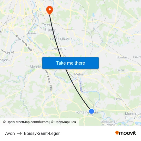 Avon to Boissy-Saint-Leger map