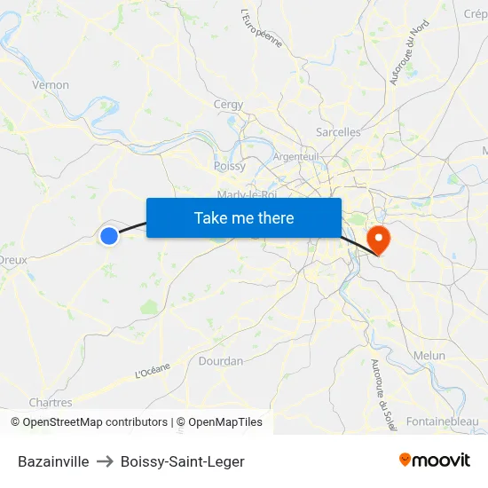 Bazainville to Boissy-Saint-Leger map