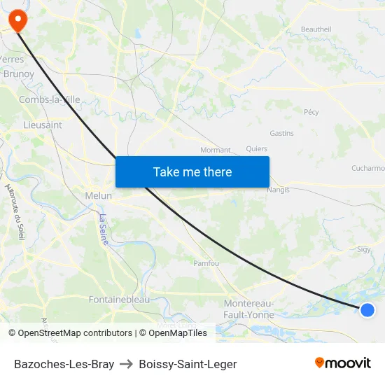 Bazoches-Les-Bray to Boissy-Saint-Leger map