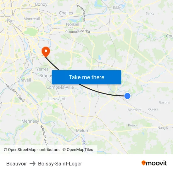 Beauvoir to Boissy-Saint-Leger map