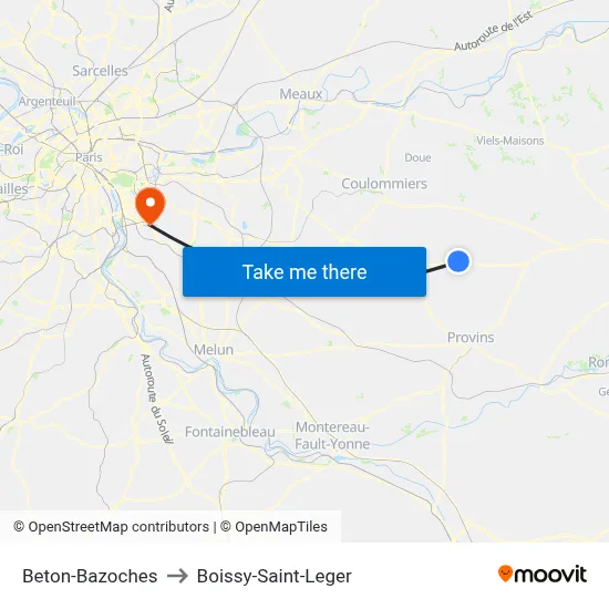 Beton-Bazoches to Boissy-Saint-Leger map