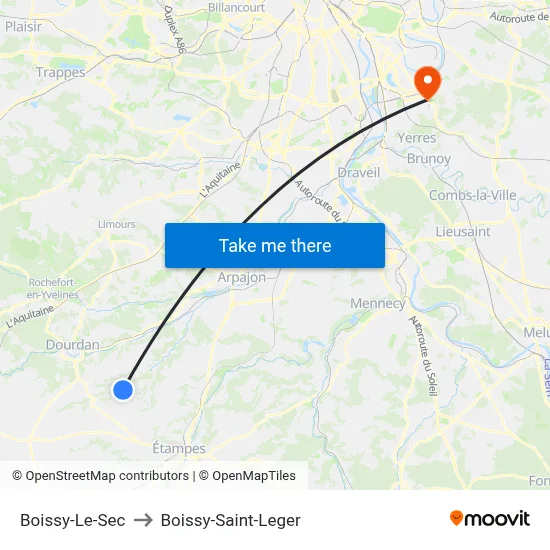Boissy-Le-Sec to Boissy-Saint-Leger map