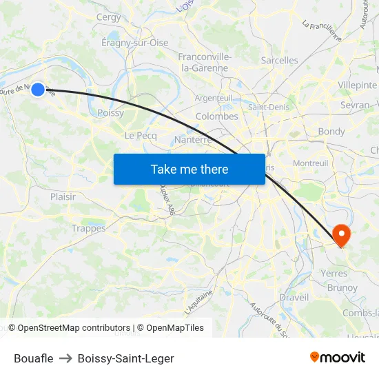 Bouafle to Boissy-Saint-Leger map