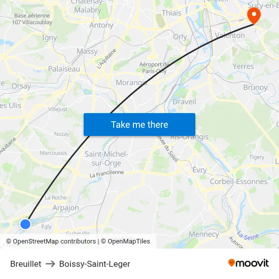 Breuillet to Boissy-Saint-Leger map